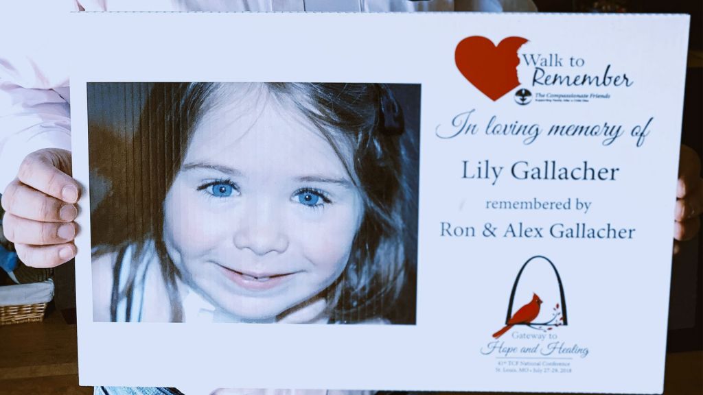 A poster with a photograph of Lily Gallacher  and the text A Walk to Remember, In loving memory of Lily Gallacher